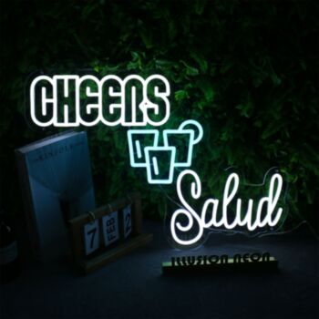 Cheers Salud White Custom Neon Sign