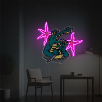 Crocodile With Knife LED Neon Acrylic Artwork