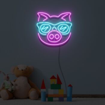 Cute Cartoon Pink Pig Sunglasses Neon Sign Lights Night Lamp Led Neon Sign Light For Home Party MG10254
