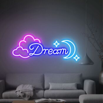 Dream Cloud And Moon Neon Sign Size And Color Neon Lights Decor Bedroom Wall Decor Home