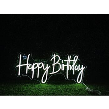 Happy Birthday White LED Neon Sign