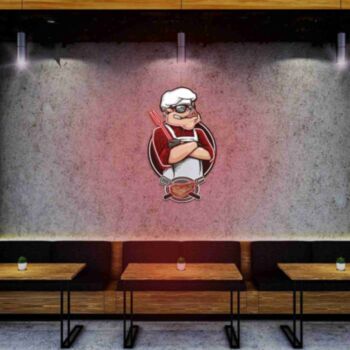 Pig Chef Under Uv Light Durable Led Neon Artwork