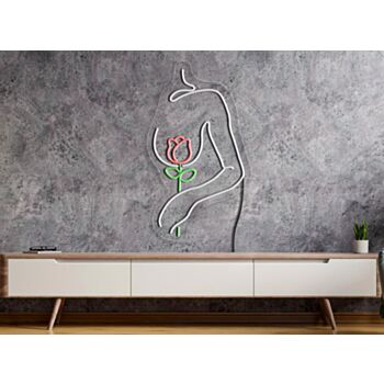 Woman with flower neon sign Rose neon sign Aesthetic neon sign Neon sign bedroom