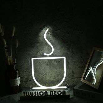 A Cup Of Hot Drink White Neon Sign