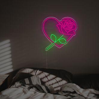 A Rose With Pink Heart LED Neon Sign