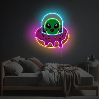 Alien With Donut UFO LED Neon Acrylic Artwork