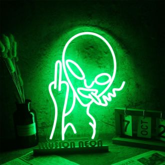 Alien With Middle Finger Neon Sign