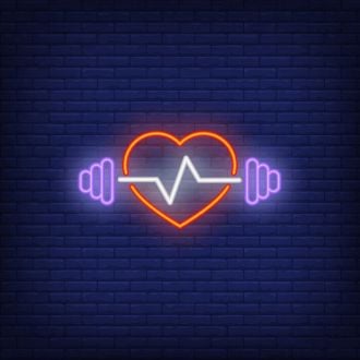 Barbell Neon Sign With Heart And Cardiogram For Gym And Fitness Room