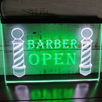 Barber Open Dual LED Neon Sign