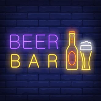 Beer and Bar with Bottle and Glass Neon