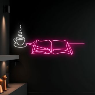 Book And Coffee Led Neon Sign Book Lover Led Sign Bookworm Deco