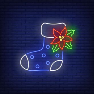 Boot Sock with Ponsettia Flower Neon Sign