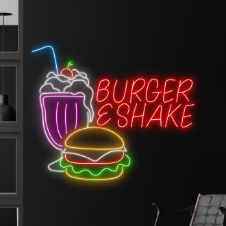 Burger And Shake Neon Light Food Burger Decor Coffee Bar Club
