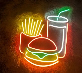 Burger Potato Chips Drink Fast Food Neon Sign