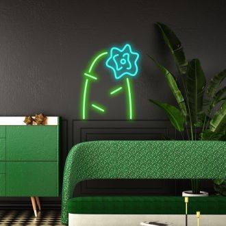 Cactus With Blue Flower Neon Sign