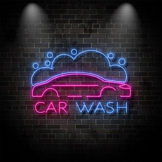 Car Wash With Car And Bubbles Neon Sign
