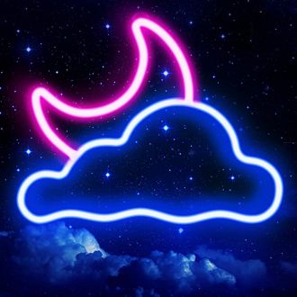 Cloud and New Moon Neon Sign
