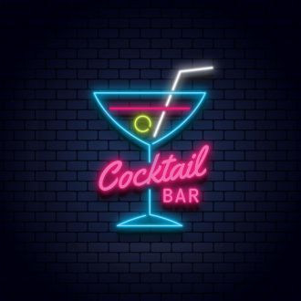 Cocktail Bar Glass and Zip Neon Sign