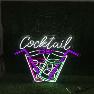 Cocktail Bar With Two Drinks Custom LED Neon Sign