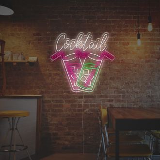 Cocktails Bar With Two Drink LED Neon Sign