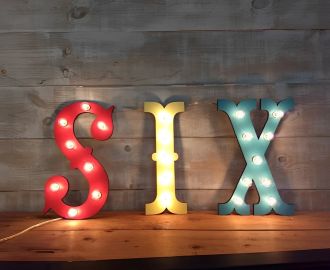 Steel Marquee Letter SIX Red Yellow Light Blue High-End Custom Zinc Metal Marquee Light Marquee Sign