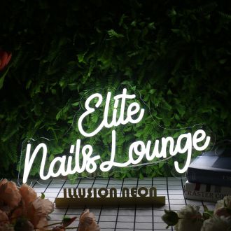 Elite Nails Lounge White Neon Sign