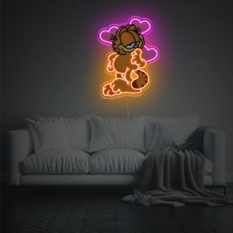 Garfield With Pink Hearts LED Neon Acrylic Artwork