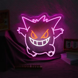 The Gengar Pokemon neon sign is a vibrant and eye-catching display of one of the most popular creatures in the Pokemon universe. The sign features a glowing purple design, with Gengar's signature grin and menacing eyes standing out against the neon light.