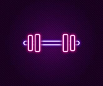 Glowing Neon Line Barbell Icon Isolated On Black Background