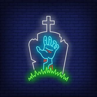 Gravestone Zombie Hand Neon Sign