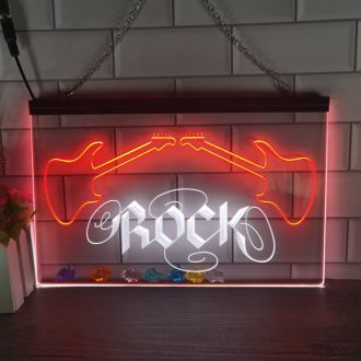 Guitar Rock n Roll Dual LED Neon Sign