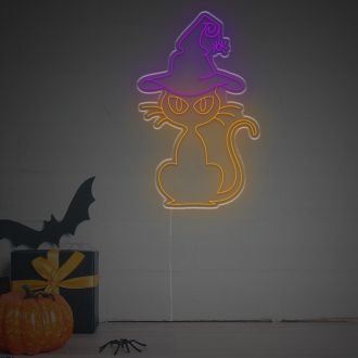 Halloween Cat With Wizard Hat LED Neon Sign