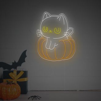 Halloween Cute Cat With Pumpkin LED Neon Sign