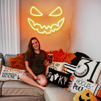 Halloween Elements Spooky Pumpkin Face Neon Signs