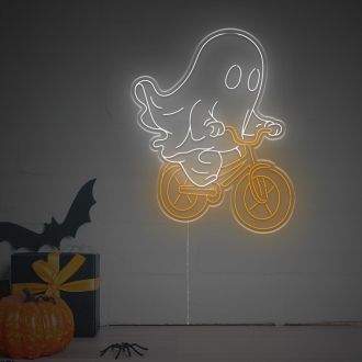 Halloween Ghost On A Bicycle LED Neon Sign