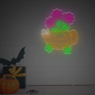 Halloween Pooky Pumpkin Flowers LED Neon Sign