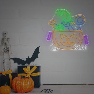Halloween Pumpkin With Candy LED Neon Sign