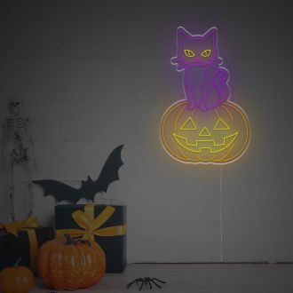 Halloween Pumpkin With Night Cat LED Neon Sign