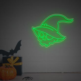 Halloween Skull Head With Magic Hat LED Neon Sign