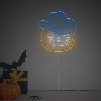 Halloween Smiling Pumpkin With Cow Boy Hat LED Neon Sign