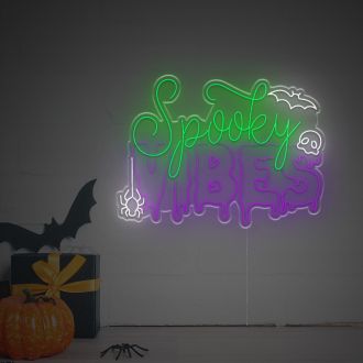 Halloween Spokey Vibes With Bat And Skull LED Neon Sign