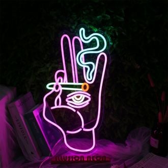 Hand With Eyes Smoking Neon Sign