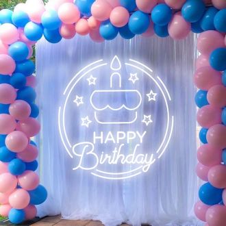 Happy Birthday Cake in Circle Neon Sign