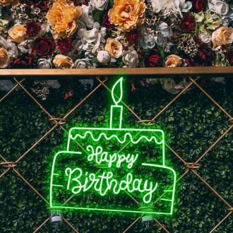 Happy Birthday Text in Big Cake Neon Sign