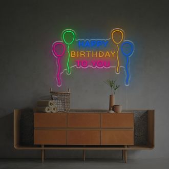 Happy Birthday To You With Balloons LED Neon Sign