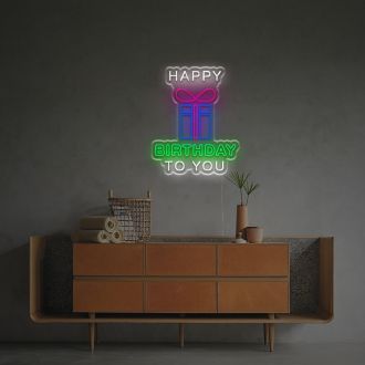 Happy Birthday To You With Present LED Neon Sign
