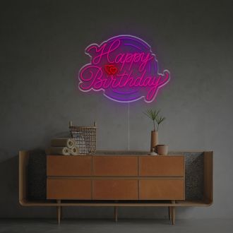 Happy Birthday With Circle LED Neon Sign