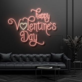 Happy Valentines Day With Heart Neon Sign