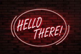 Hello There Neon Sign Red Neon Sign Hung On The Brick Background