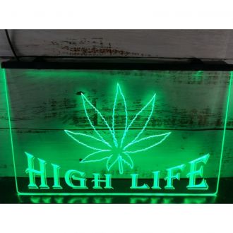 Hemp Leaf High Life Bar LED Neon Sign